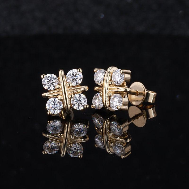 American Diamond Gold Plated Stud Earrings-Earring Design Gold – Niscka